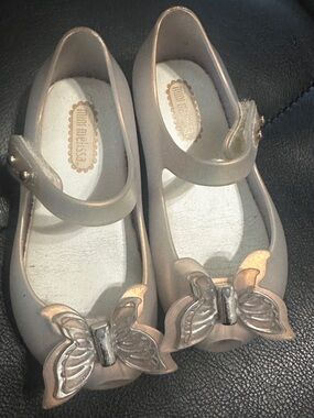 Mini Melissa Toddler Shoes Size 7 US Jelly Flats Butterfly Gold